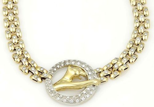 18k Two Tone Gold 2.50ct Diamond Panther Necklace