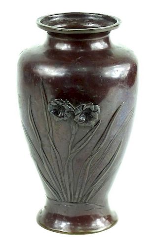 20th C. Chinese Bronze Lily Flower Vase
