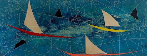 Leonardo Nierman "Sail Boats" Mixed Media Painting