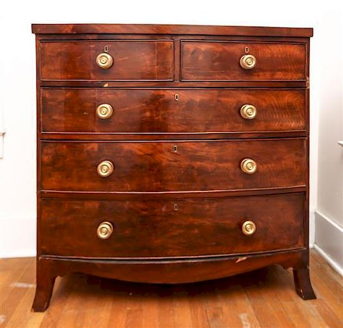 A George III Mahogany Chest of Drawers, Height 41 1/4 x width 41 1/2 x depth 21 inches.