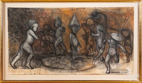 Large mixed media of children playing