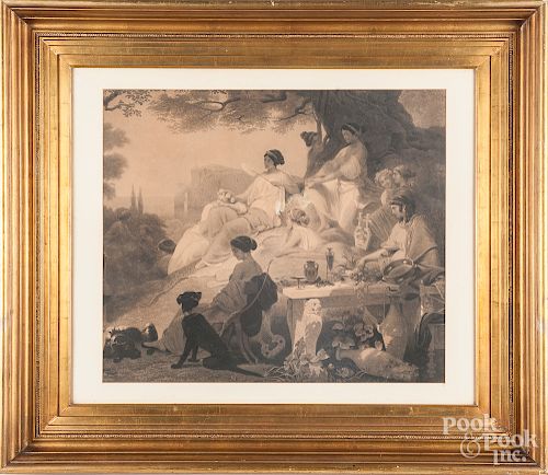Lithograph of maidens in a classical setting