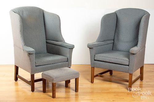 Pair of Chippendale style wing chairs, etc.