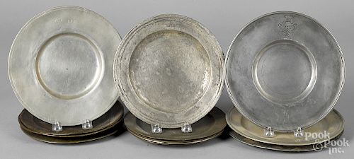 Twelve English pewter plates