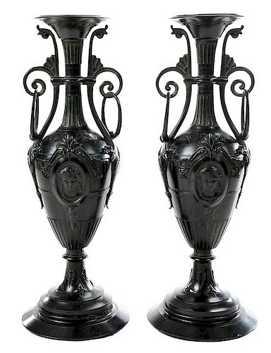 Pair Grand Tour Patinated Bronze Vases