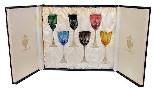 Six Faberge Wine Glasses in Case