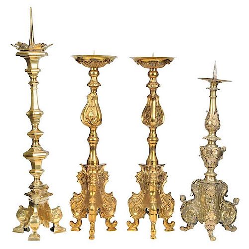 Four Brass Alter Pricket Candlesticks