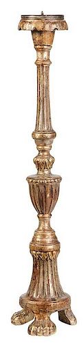 Gilt and Silvered Wood Pricket Candlestick