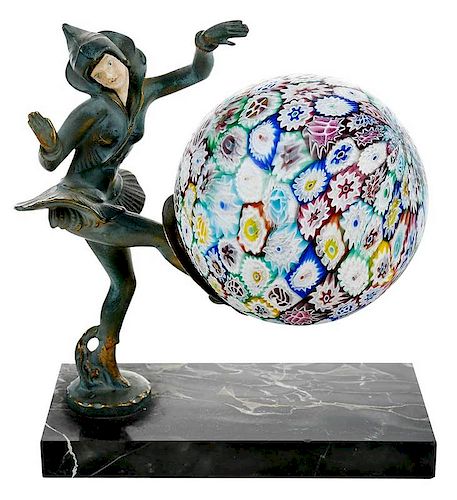 French Art Deco Lamp With Millefiore Globe