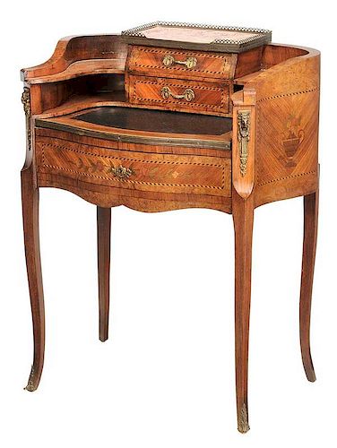 Louis XV Style Marquetry Inlaid French Desk