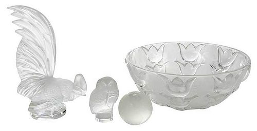 Four Pieces Lalique and Tiffany Glass