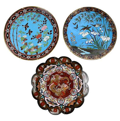 Three Japanese Cloisonne Chargers
