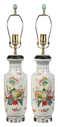Pair Of Chinese Vases Converted To Lamps