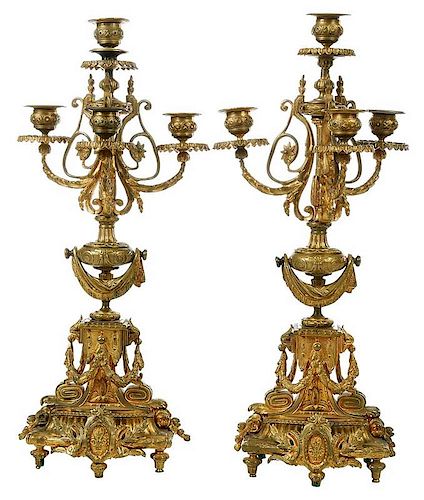 Pair of Louis XIV Style Gilt Bronze Candelabra