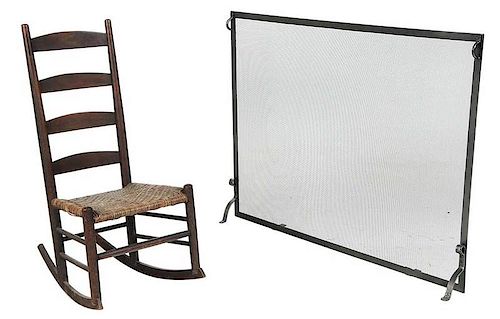 Large Rod Iron Spark Screen, Rocking Chair