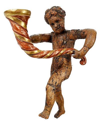 Wooden Angel Figure With Cornucopia