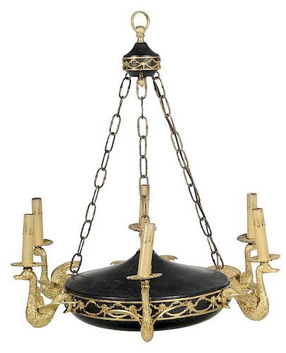 Empire Style Brass and Patinated Chandelier