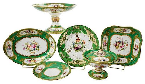 13 Pieces Green Floral Decorated Porcelain
