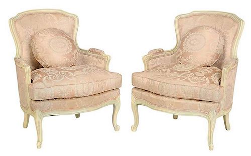 Pair of Louis XV Style Paint Decorated Bergeres