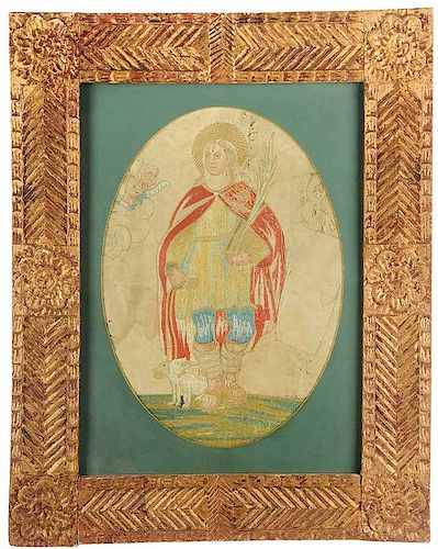 Framed Continental Religious Embroidery