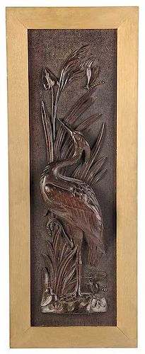 Carved Wood Stork Panel