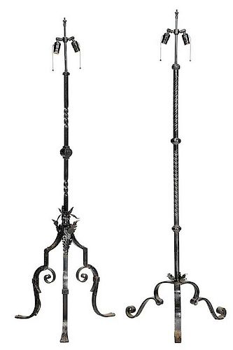 Two Scrolled Wrought Iron Floor Lamps