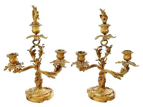 Pair Louis XV Style Gilt Bronze Candelabra