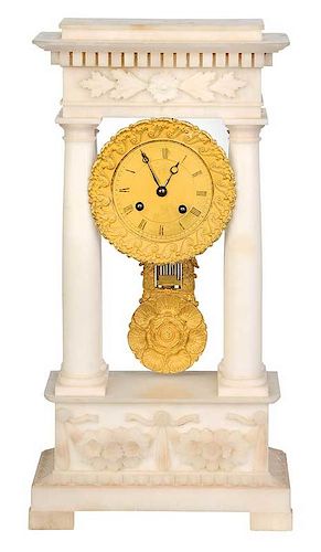 French Empire Alabaster Mantel Clock