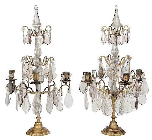 Pair of French Three Tiered Crystal Candelabra