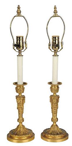 Pair Louis XVI Style Gilt Bronze Candlesticks