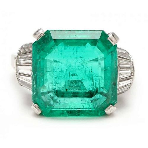 Platinum, Colombian Emerald and Diamond Ring