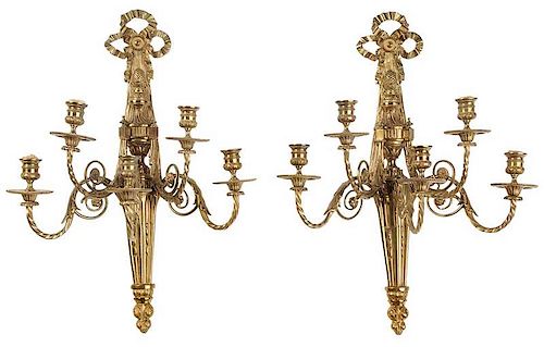 Pair Neoclassical Style Five Light Sconces