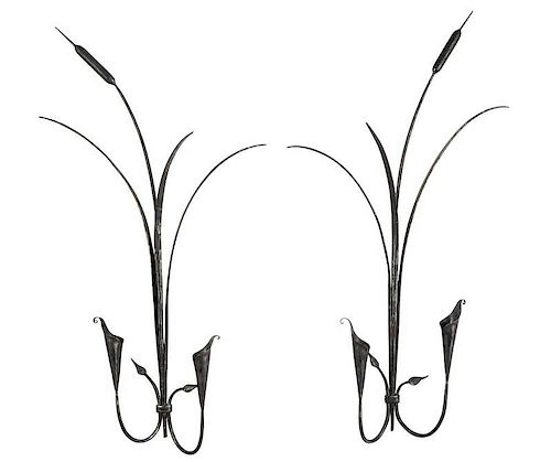 Two Lily Form Iron Wall Sconces