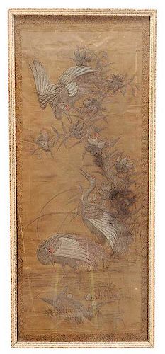 Framed Japanese Embroidery of Cranes