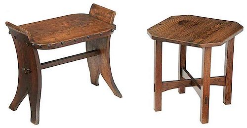 Two Arts and Crafts Oak Stools