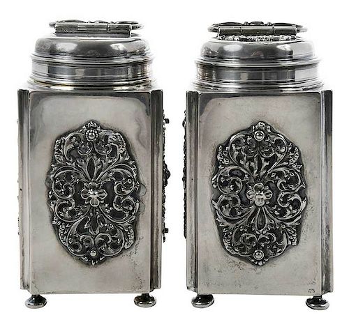 Pair of German Silver Canisters