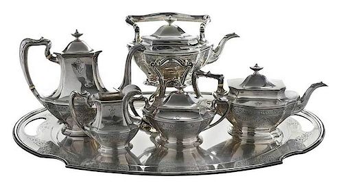 Five Piece Gorham Sterling Tea Service with Tray