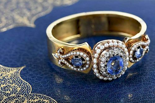 18kt. Sapphire, Diamond & Pearl Bracelet