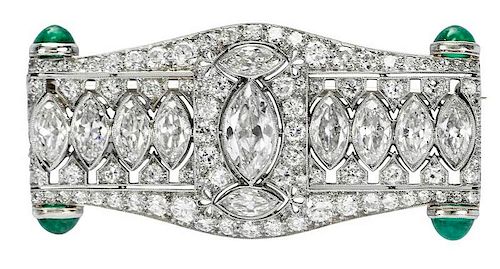 Art Deco Platinum, Diamond & Emerald Brooch