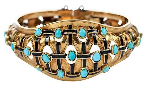 Antique 18kt. Turquoise & Enamel Bracelet 
