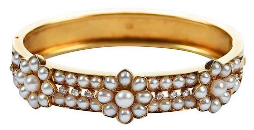 Antique 18kt. Pearl & Diamond Bracelet