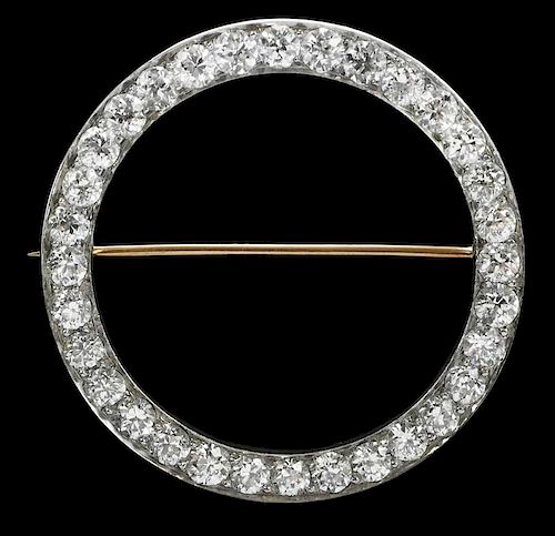 Art Deco Platinum Diamond Circle Brooch