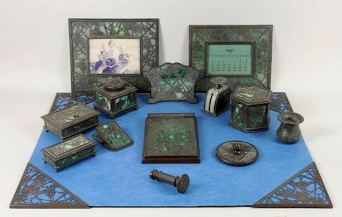 Tiffany Studios Bronze Desk Set, Grapevine Pattern