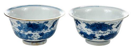 Pair 17th Century Blue and White Small Bowls