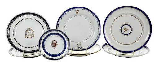 Eight Chinese Export Armorial Plates 