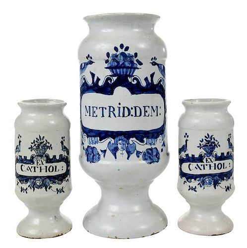 Three Delft Apothecary Jars