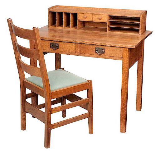 Gustav Stickley Arts and Crafts Desk and Chair