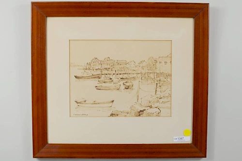 C.G. Harris "New England Shore Scene" Sepia Sketch