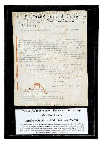 Andrew Jackson and Van Buren Signed Patent
