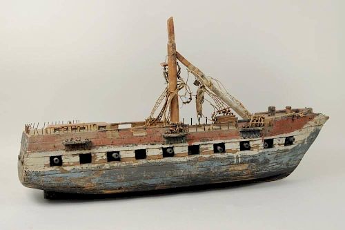 Folk Art Carved & Painted Ship Model